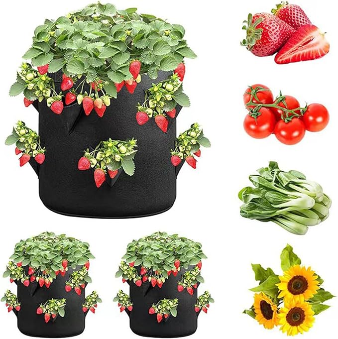 Ulalaza 5PCS Potato Grow Bags with Flap Plant Grow Bags Fabric Multi Ribbon Potato Bag Tomato Vegetable Growth Non-Woven Felt Planting Bag Transparent