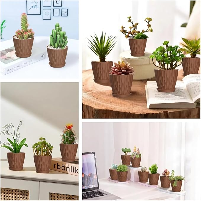 16 Pack 4 Inch Plastic Planter Pots with Tray, Heavy Duty Indoor Outdoor Planter Pots with 48 Drainage Holes for Herbs, Succulents, Seedlings, Flowers Durable and Lightweight Pottery red