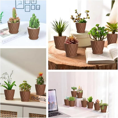 16 Pack 4 Inch Plastic Planter Pots with Tray, Heavy Duty Indoor Outdoor Planter Pots with 48 Drainage Holes for Herbs, Succulents, Seedlings, Flowers Durable and Lightweight Pottery red