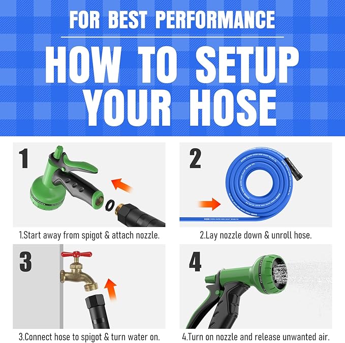 Heavy Duty Garden Hose 6 ft, Non-Expanding Flexible Water Hose, Kink Resistant Lightweight Hybrid Hose, Leakproof Hose Male to Female Fittings