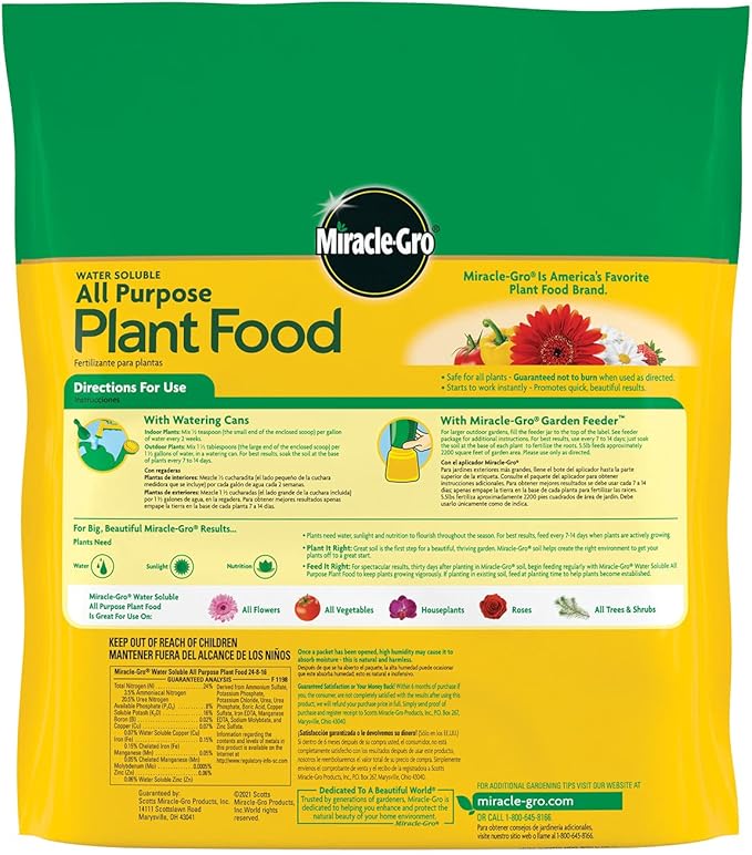 Miracle-Gro Water Soluble All Purpose Plant Food - Fertilizer For All Indoor or Outdoor Plants including Roses, Flowers, Vegetables, Houseplants, Trees, and Shrubs, 5.5 lb. Bag