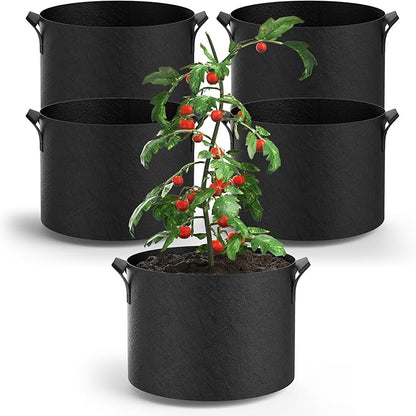 5-Pack Grow Bags 5 Gallon Thickened Plant Grow Bags Multi-Purpose Nonwoven Fabric Pots with Durable Handles, Outdoor Garden Plant Pots for Fruits Vegetables Flowers Herb Bonsai Plants, Black