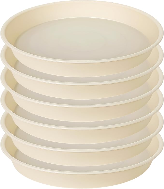 6 Pack Plant Saucer Water Drip Tray, 4 5 6 7 8 9 10 11 12 13 15 17 19 inch, Heavy Sturdy Plant Drainage Tray for Indoors Outdoor, Flower Saucers for Pots Base (4", Beige)