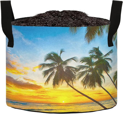 5 Gallon Beautiful Islands Beach Breathable Grow Bag Heavy Duty Planter Pot Containers with Handles for Potato Tomato Fruits Flowers Vegetables