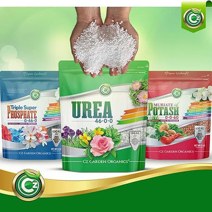 Urea Fertilizer 46-0-0 Plant Food for Flowers & Gardens - Lettuce, Green Lawns, Fruit, Vegetables, Citrus Trees, Tie Dye Granules Prills (Cz Garden Organics Urea 40LB)