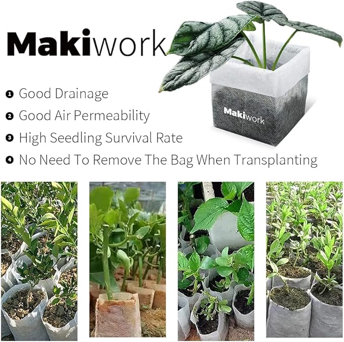 50 Pcs Non-Woven Plant Nursery Bags, Outdoor Plant Seeding Bags, Seedling Pots Container, Fabric Seedling Pots Plants Pouch, 11.02” x 11.02”/28x28cm