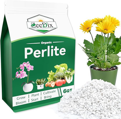 ZeeDix 6QT Organic Perlite Horticulture Soil Amendment for Plants, 3-9mm Granule Size Potted Plant Soil for Orchid Cactus Succulents Carnivorous Monstera Repotting, Indoor Outdoor Gardening