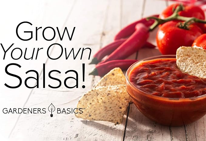 Gardeners Basics, Heirloom Salsa Growing Seed Packets, Roma VF Tomato, Jalapeno, Cilantro, Anaheim and Onion Seeds for Garden Non GMO 5 Free Plant Markers
