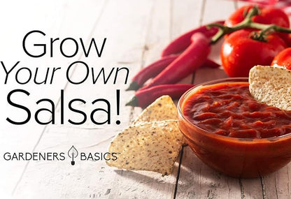 Gardeners Basics, Heirloom Salsa Growing Seed Packets, Roma VF Tomato, Jalapeno, Cilantro, Anaheim and Onion Seeds for Garden Non GMO 5 Free Plant Markers