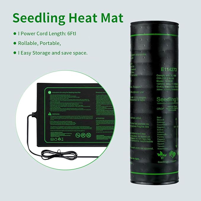 Upgrade 20" x 10" Durable Waterproof Seedling Heat Mat with ETL Certified, Warm Hydroponic Heating Pad for Germination,Indoor Plant Gardening and Cutting, Brewing and Seed Starting Greenhouse