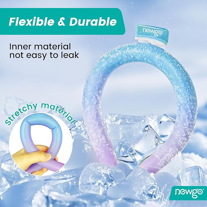 NEWGO Neck Cooling Tube Reusable Ice Cooler Cold Pack for Summer Heat, Ice Neck Ring for Outdoor Workers, Athletes, Sports Enthusiasts, Hot Flash Sufferers, Campers, Blue-Purple Gradient