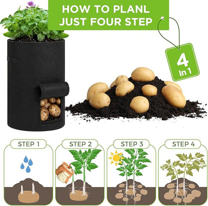 4 Pack 30 Gallon Potato Grow Bags with Harvest Window, Durable Garden Planter Bags with Handles for Potatoes, Tomatoes, and Vegetables - Indoor & Outdoor Gardening Supplies (Black,Gray)