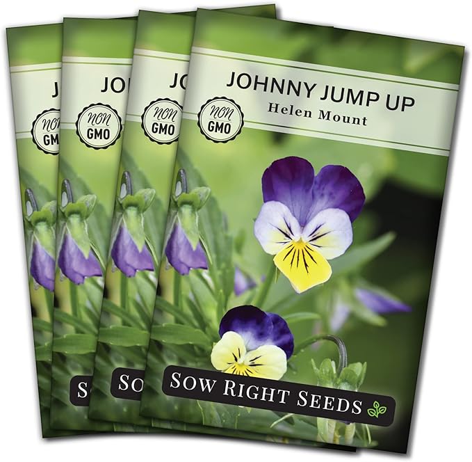 Sow Right Seeds - Violet, Johnny Jump-Up Flower Seed for Planting - Beautiful Flowers to Plant in Your Garden - Non-GMO Heirloom Seeds - Perfect for Spring Containers - Attract Pollinators (4)