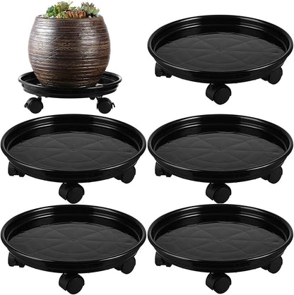 5 Packs Plant Caddy With Wheels 11.8" Plastic Rolling Stands Heavy-Duty Dolly With Casters Indoor Outdoor Wheeled Roller Base Large Planter Saucers Mover