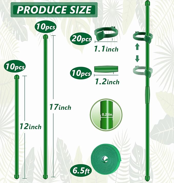 20Pcs Plant Support Stakes 17inch &11inch,Toylin Adjustable Length Plant Support Stake Orchid Stick with Clips for Indoor Outdoor,Garden Pole for Potted Orchid Tomato Vegetables