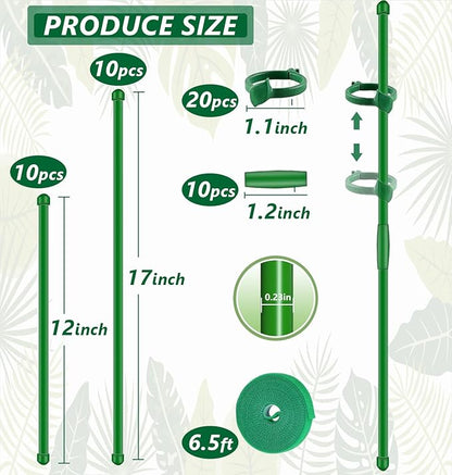 20Pcs Plant Support Stakes 17inch &11inch,Toylin Adjustable Length Plant Support Stake Orchid Stick with Clips for Indoor Outdoor,Garden Pole for Potted Orchid Tomato Vegetables
