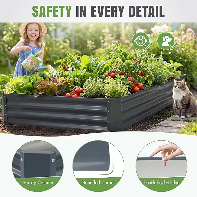 INNO STAGE 2 Pcs 8×4×1ft Galvanized Raised Garden Bed Kit, Galvanized Planter Raised Garden Boxes Outdoor, Large Metal Raised Garden Beds for Vegetables, Flowers, Herbs, and Succulents, Grey