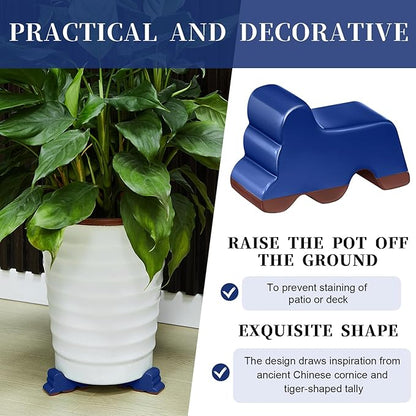 Kigeli 6 Pcs Resin Garden Pot Feet for Outdoor Planters 3 Inch Long 1.5 Inch Tall Flower Handmade Elevator Plant Feet Frost Proof Lifter for 14-20 in Pot(Royal Blue,Classic)