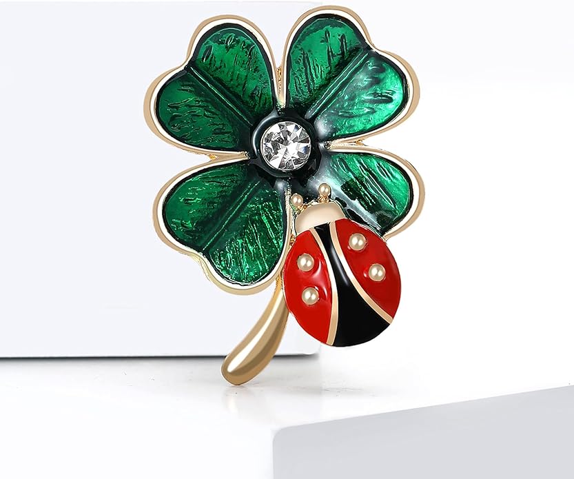 St.Patrick's Day Brooches for Women Dainty Crystal Four Leaf Lapel Pin Shamrock Hat Brooch Pins Irish Enamel Brooches Irish Holiday Costume Accessory Jewelry
