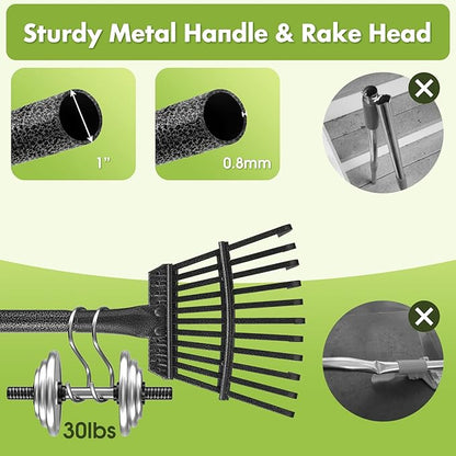 INFLATION Garden Rake for Leaves Sturdy Small Metal Yard Leaf Rakes for Lawns 78" Length 8.5 Inch Wide Adjustable 11 Tines for Women Men Kids Lightweight with Non-Slip Comfortable Smooth Long Handle
