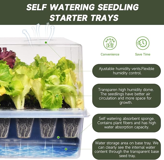 Self-Watering Seed Starter Tray, Seed Starter Kit Self Water, Germination Trays for Seed Starting with High Humidity Domes (Tray, 240 Cells)