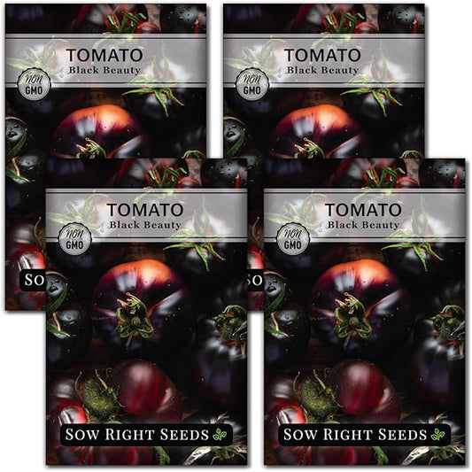 Sow Right Seeds - Black Beauty Tomato Seeds for Planting - Non-GMO Heirloom Packet with Instructions to Plant an Outdoor Home Vegetable Garden - Rare Deep Purple Slicing Variety - Sweet Flavor (4)