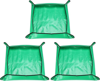 HARFINGTON 3pcs Repotting Mat 19.7" x 19.7" PE Cloth Waterproof Plant Repotting Mat Foldable Portable Gardening Potting Tray with Plastic Buckle for Indoor Plant Change Soil Watering, Green