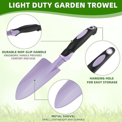 12 Pcs Garden Shovel Aluminum Alloy Heavy Duty Trowel Small Digging Shovels Metal Hand Trowel Spade with Soft Handle for Garden Lawn Yard Planting Tool (Wide Shovel,Fuchsia,Purple,Blue,Pink)
