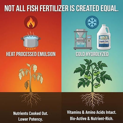 GS Plant Foods Liquid Fish Fertilizer - Organic Material Review Institute Listed (5 Gallons) – Natural Hydrolyzed Fish Fertilizer for Gardens, Lawns & Container Growing