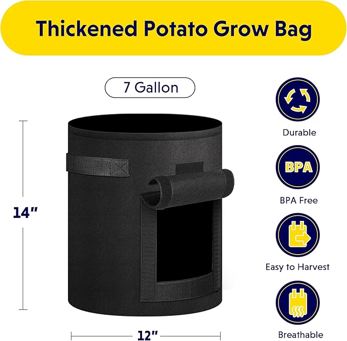 iPower 5 Pack 7 Gallon Potato Grow Bags with Flap, Garden Planting Nonwoven Fabric Pots with Reinforced Handle, Heavy Duty and Aeration Planter Pot for Tomato, Fruits, Vegetables and Flowers, New