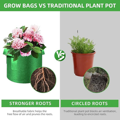 5-Pack 10 Gallon Grow Bags Heavy Duty Thickened Nonwoven Fabric Pots with Handles, Plant Grow Bags for Vegetables/Flower/Plant/Fruits, Green