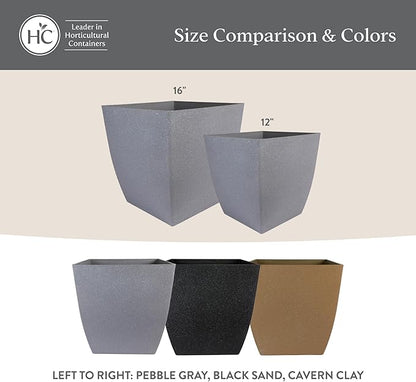 The HC Companies Santa Fe Square Self-Watering Pot - Lightweight Plastic Planter for Herbs & More - Durable Plant Pots for Indoor Plants & Outdoor Plants (16” Pebble Gray, Pack 2)