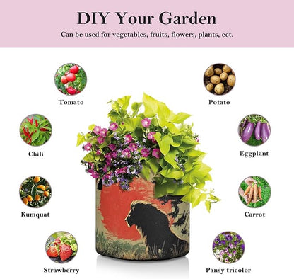 Fabric Plant Grow Bags Lion Sunset Print, 3 Gallon Planting Pots Thickened for Gardening