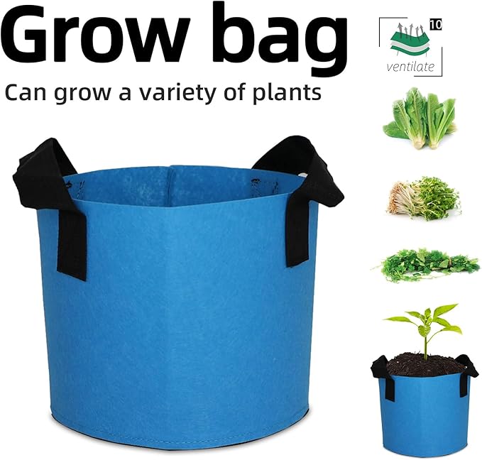 Grow Bags,Growing Pot Bags Garden Grow Bag Indoor Outdoor Fabric Aeration Plant Pot Container Flower Vegetable Pouch (Sky Blue,10Gallon)