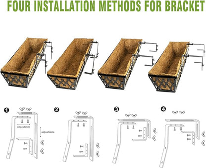 6 Pack 24 Inch Window Boxes Planters Railing Planter Box with Adjustable Brackets for Porch Fence Patio Balcony Hanging Flower Baskets with Coco Liners for Outdoor Garden Decor - Bronze