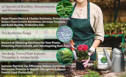 Easy Compost Tea for Plants by GreenEden - InoBoost Ultimate - No Brewing Needed - Increase Flowering & Yields - Soluble Bacteria for Soil or Hydroponics - 4oz. Makes 25 Gallons