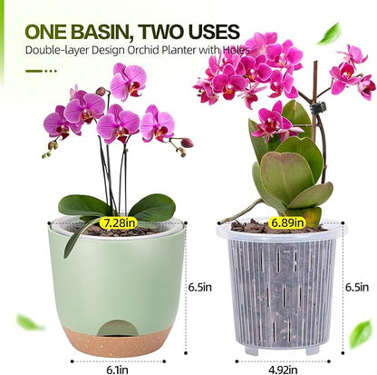 7.2 Inch Self Watering Orchid Pots for Indoor Plants,Macetas para Orqudeas,Flower Pots for Indoor Plants with Holes(Green)