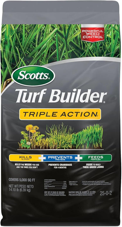 Scotts Turf Builder Triple Action1, Combination Weed Control, Weed Preventer, and Fertilizer, 25-0-2, 5,000 sq. ft., 14.10 lbs.
