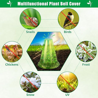 20 Pack Garden Cloches for Plants, Reusable Bell Plant Cover, Plant Covers Protectors from Animals Snails Birds Chickens Insect, 9.18" H X 7.56" D (Green)