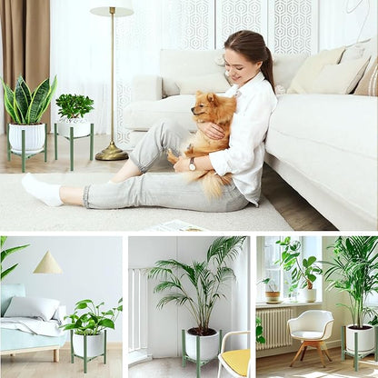 Aripark Plant Stand Indoor Adjustable, Metal Modern Small Plant Stands, Heavy Duty Stable Plant Pot Flower Holder Indoor Outdoor Corner, Fit 8 9 10 11 12 inch Pots, Green (Pot & Plant Not Included)