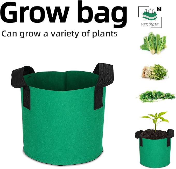 Grow Bags,Growing Pot Bags Garden Grow Bag Indoor Outdoor Fabric Aeration Plant Pot Container Flower Vegetable Pouch (Dark Green,2 Gallon)