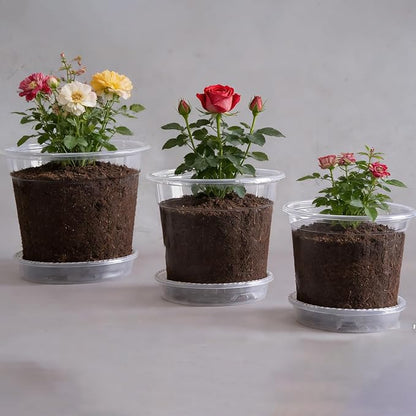 25 Packs 3/4/5/6/7 Inch Clear Nursery Pots, Nursery Pots with Drainage and Saucers, Clear Plastic Plant Pots, Flower Pots for Plants for Flowers, Succulents (with 25 Plant Labels)