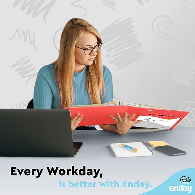 ½ Inch 3 Ring Binder .5 inch Red Clear View Cover with 2 Inside Pockets, Colored School Supplies Office and Home Binders – by Enday