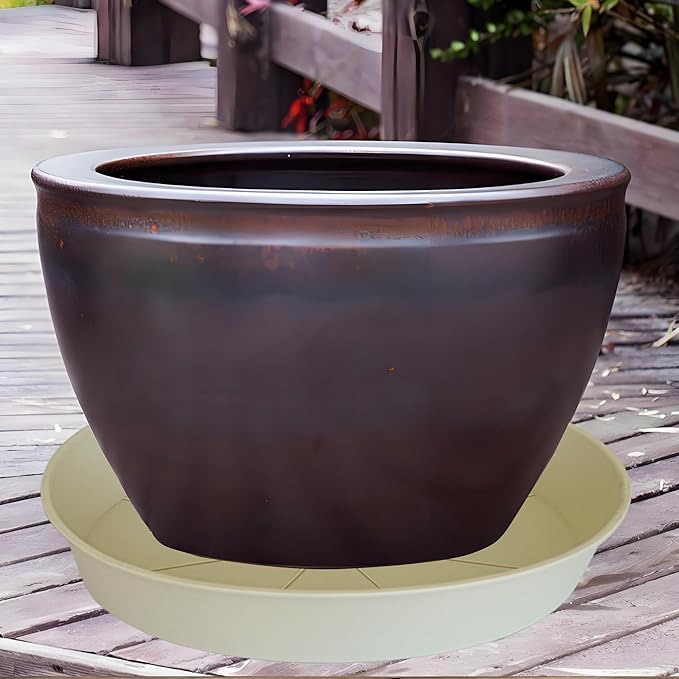 3 Pack of 25 26 inch Plant Saucer (22.7 Inch Base), 4.2" Depth, Large Deep Plastic Flower Planter Water Trays for Indoors Outdoor Bath Bath, Plant Drip Trays for Pot (26", Beige)
