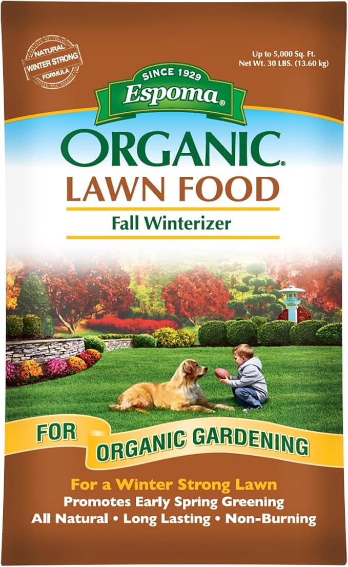 Espoma Organic Fall Winterizer 8-0-5 Natural & Organic Lawn Food. Long Lasting Organic Nitrogen & Potassium for a Winter Strong Lawn. 30 lb. Bag Covers up to 5,000 Sq. Ft.