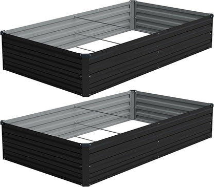 8x4x1ft(2 PCS) Galvanized Raised Garden Bed,Outdoor Planter Box Metal Patio Kit Planting Bed for Vegetables Flowers Herb,Black