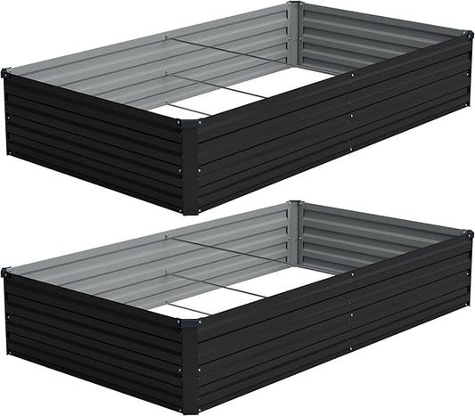 8x4x1ft(2 PCS) Galvanized Raised Garden Bed,Outdoor Planter Box Metal Patio Kit Planting Bed for Vegetables Flowers Herb,Black