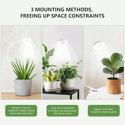 Pot Clip on Grow Lights for Indoor Plants Full Spectrum,LED Plant Lights For Indoor Growing,10-Level Dimmable & Timer,Adjustable Gooseneck Plant Grow Light for Small Plant,Succulents,White 2 Pack