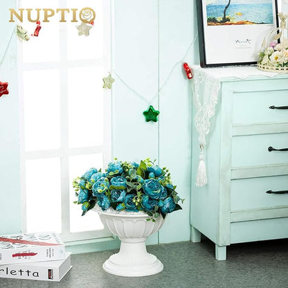NUPTIO 2 Pcs Classic Urn Planter, 10.23 inches Height Plastic Outdoor Urn, Pedestal Plastic Planter for Garden Front Porch Door, White