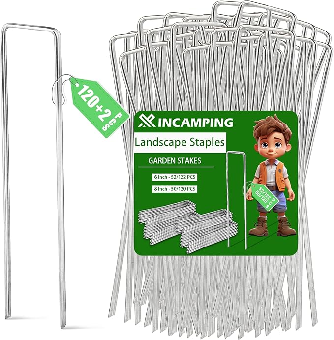 122 Pack 6in Landscape Staples Galvanized Garden Stakes Plant Stakes for Garden,Yard,Field,Plastic Sheeting,Cages